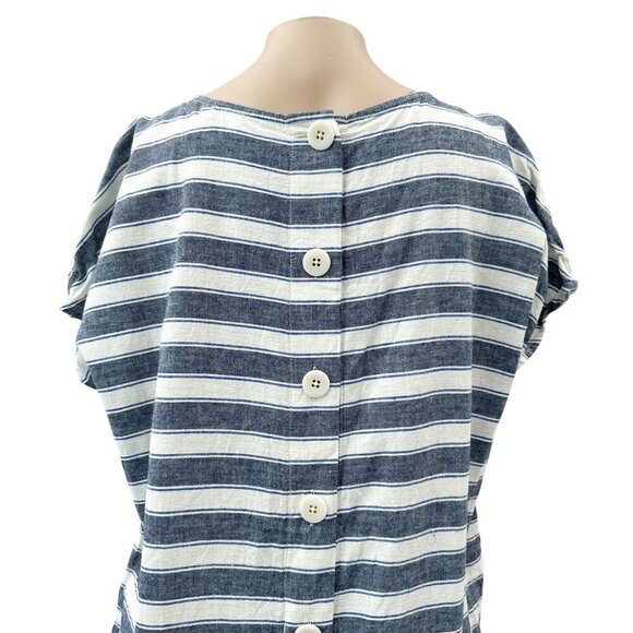 Madewell Stripe Play Button Back Dress Linen Cotton Transatlantic Blue Women M - Picture 16 of 16